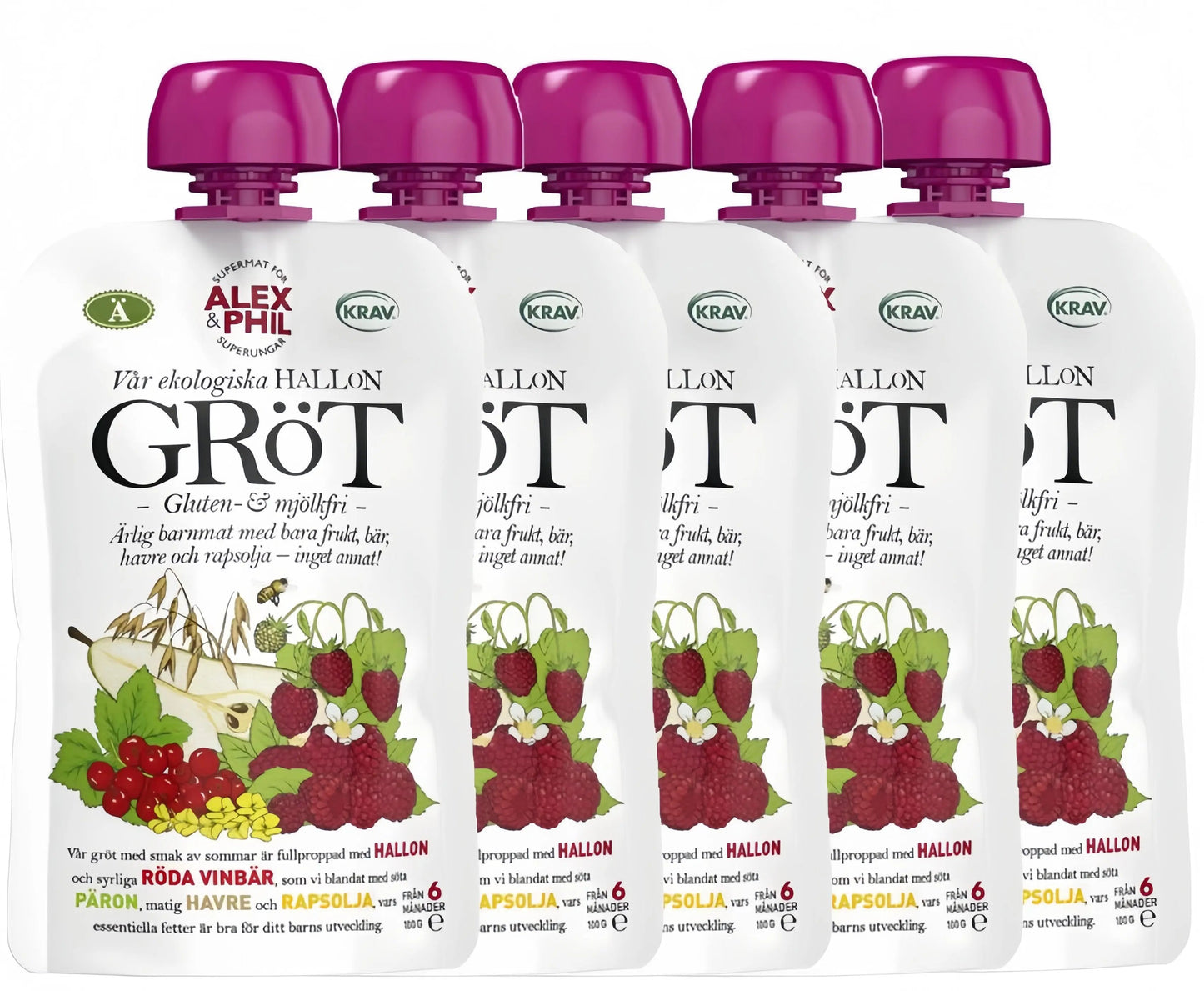 Alex&Phil Gröt med Hallon & Röda Vinbär 6M 5x100 g