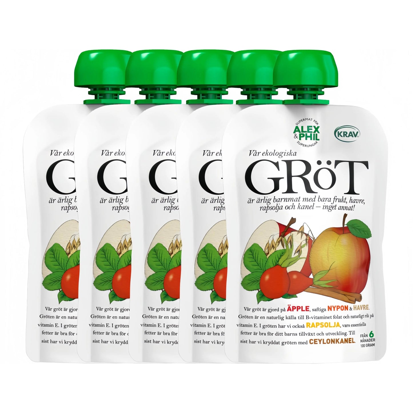 Alex&Phil Gröt med Äpple Nypon & Kanel 6M 5x100 g Alex&Phil
