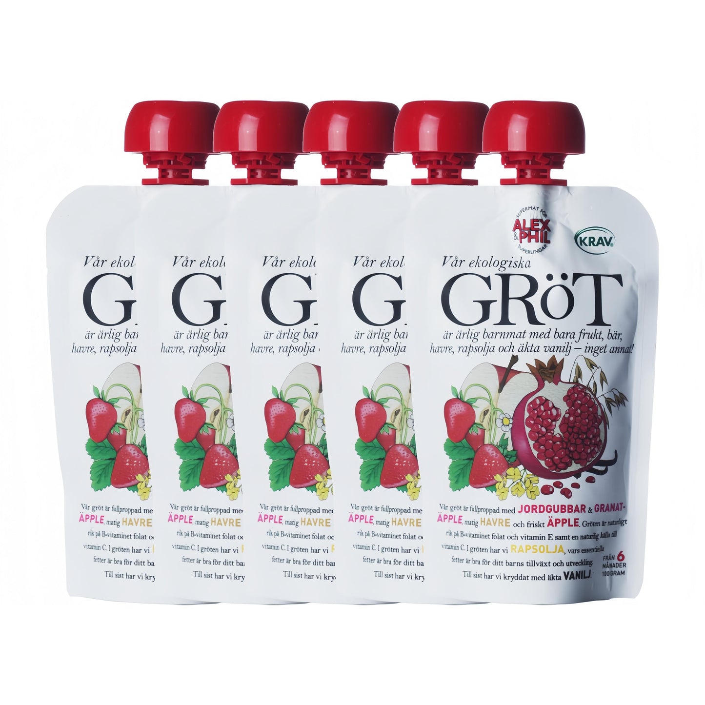 Alex&Phil Gröt med Jordgubbe Granatäpple Vanilj 6M 5x100 g Alex&Phil