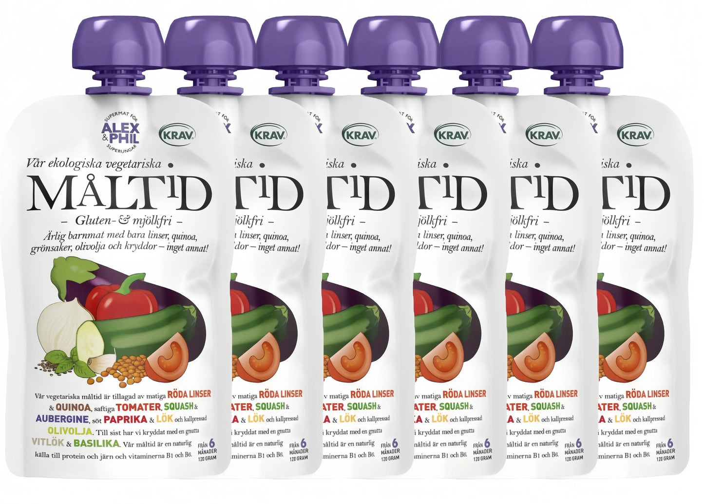 Alex&Phil Måltid med Medelhavsgrönsaker, Röda Linser & Basilika 6M 6x120 g