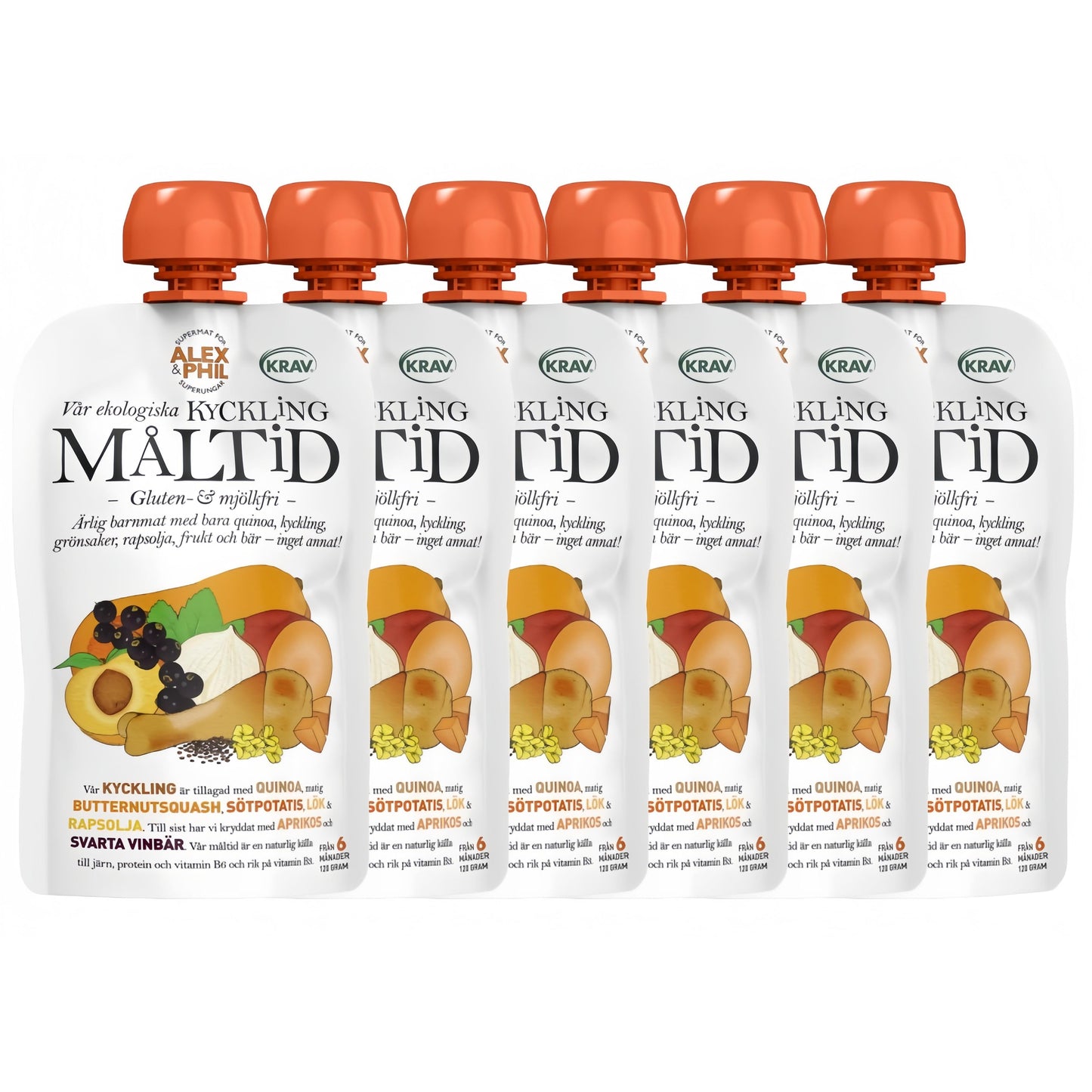 Alex&Phil Måltid med Kyckling, Butternut, Aprikos & Svarta Vinbär 6M 6x120 g Alex&Phil