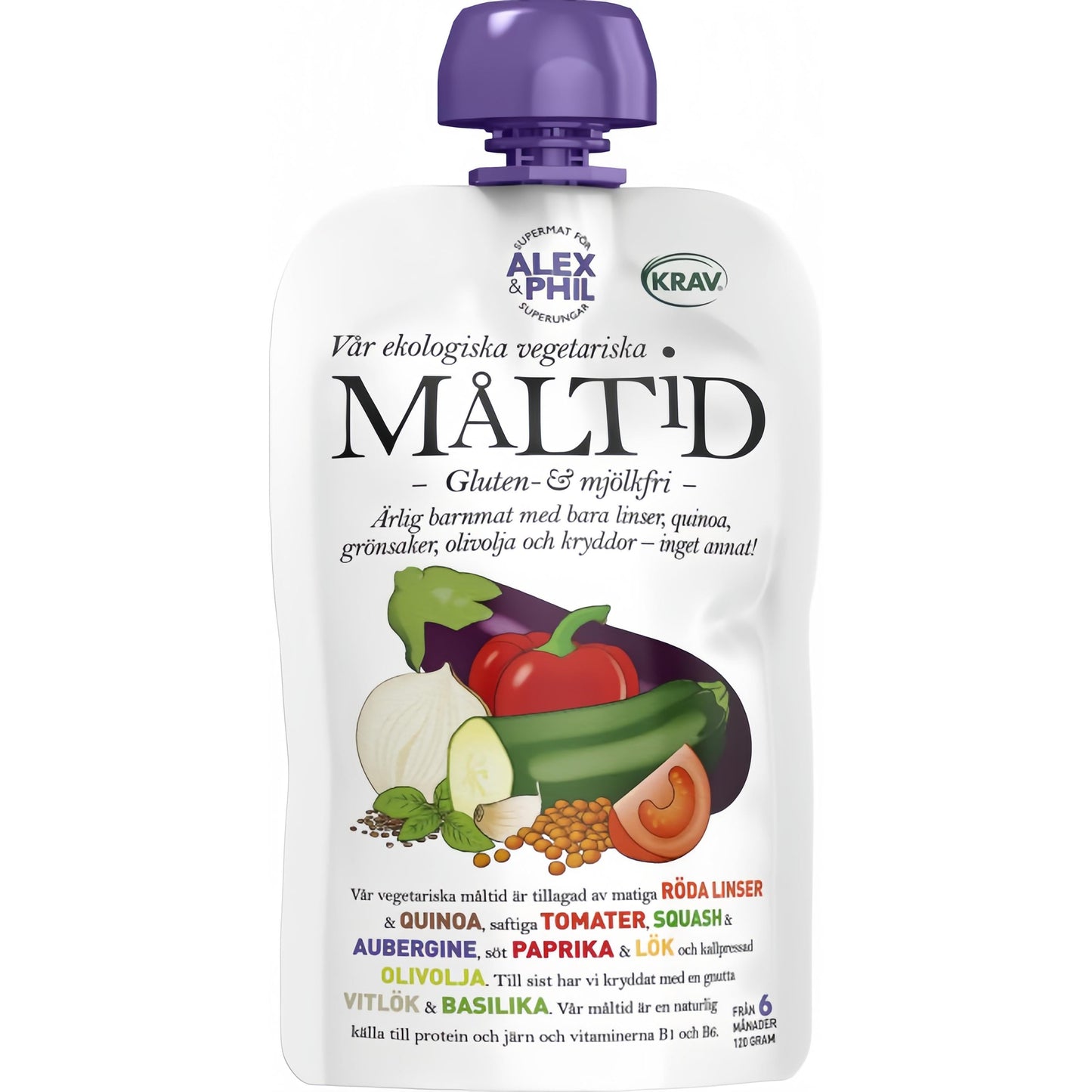 Alex&Phil Måltid med Medelhavsgrönsaker, Röda Linser & Basilika 6M 120 g Alex&Phil