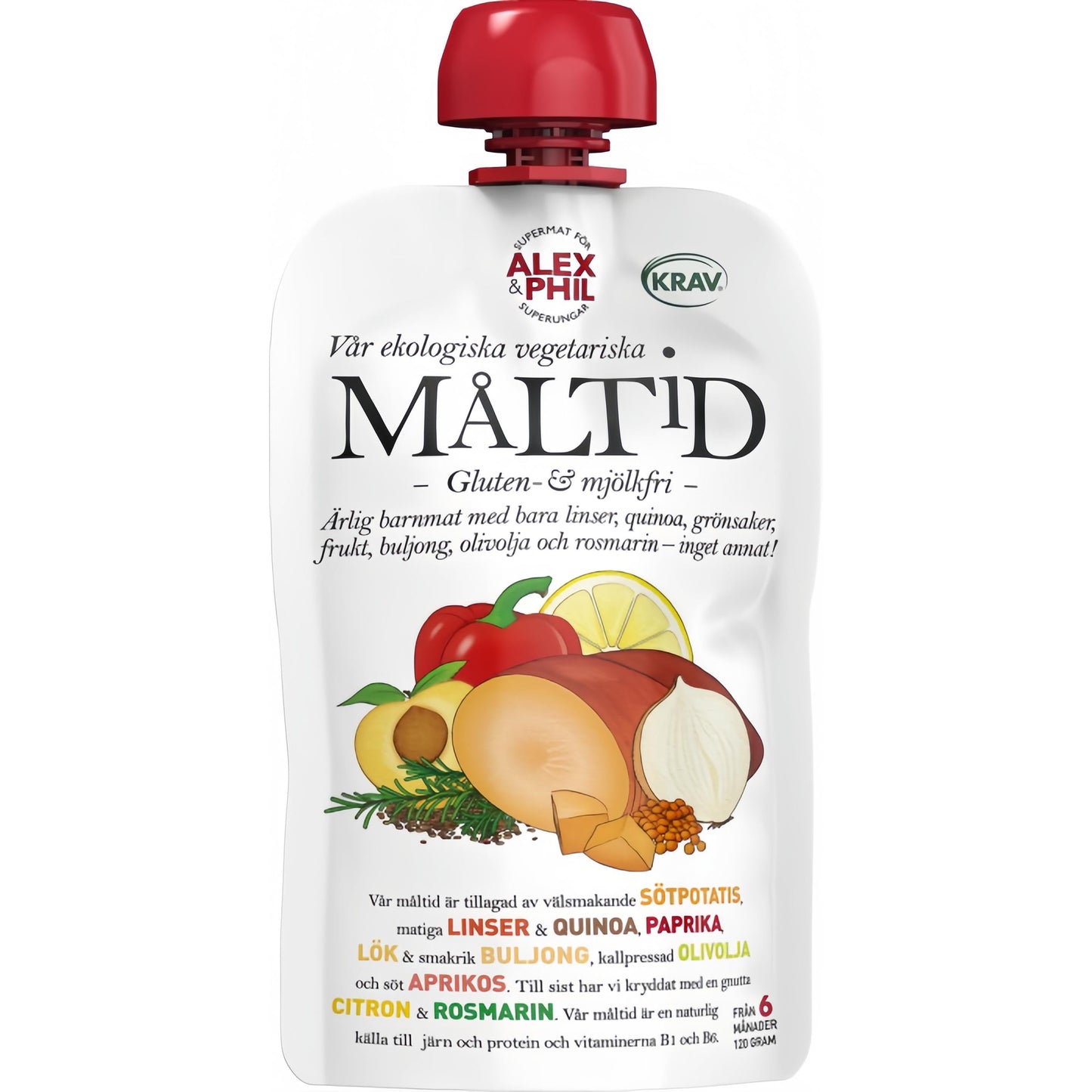 Alex&Phil Måltid med Sötpotatis, Röda Linser & Rosmarin 6M 120 g Alex&Phil