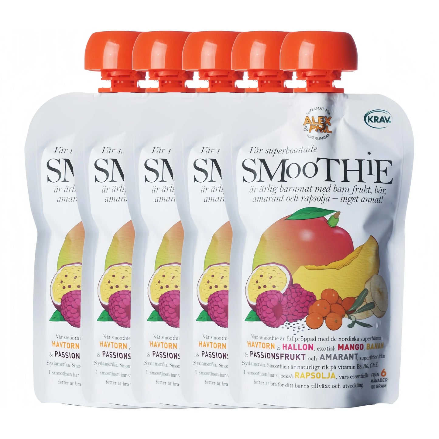 Alex&Phil Smoothie med Havtorn & Mango 6M 5x100 g Alex&Phil