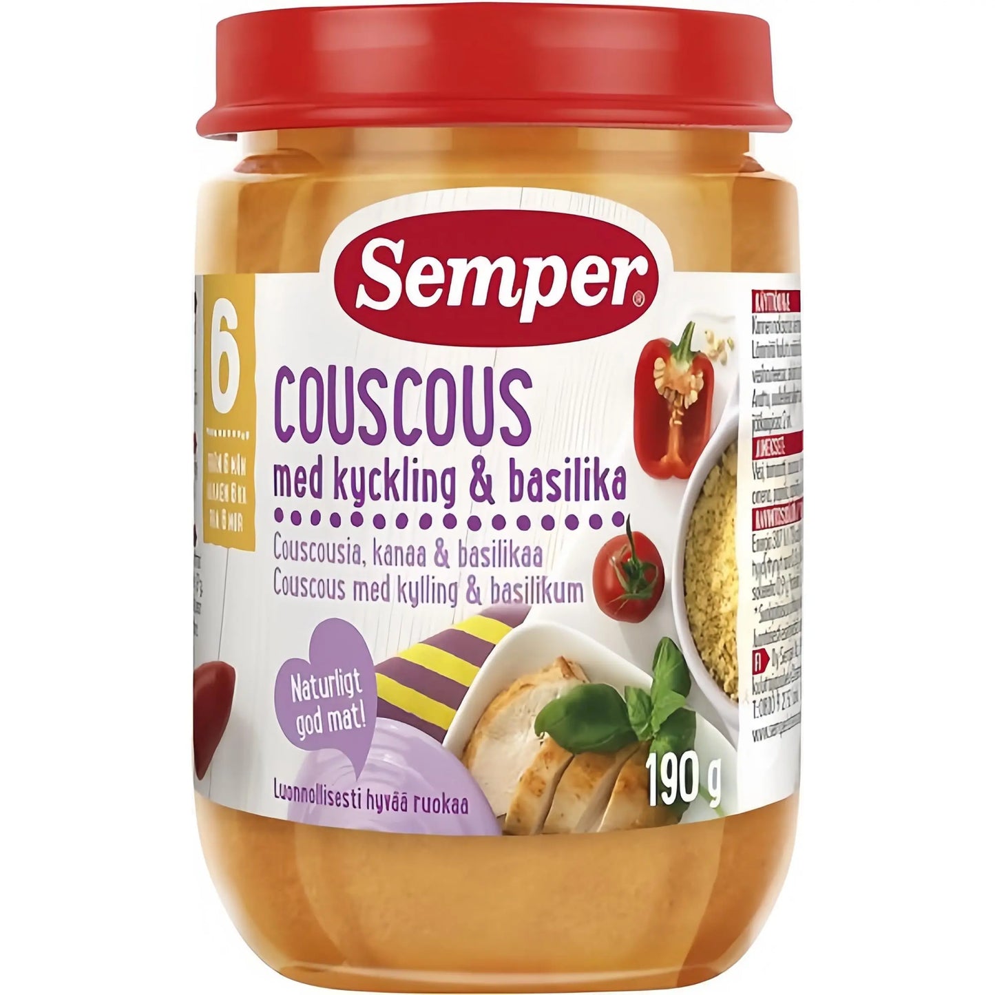 Semper Couscous med kyckling & basilika 6M 190 g Semper