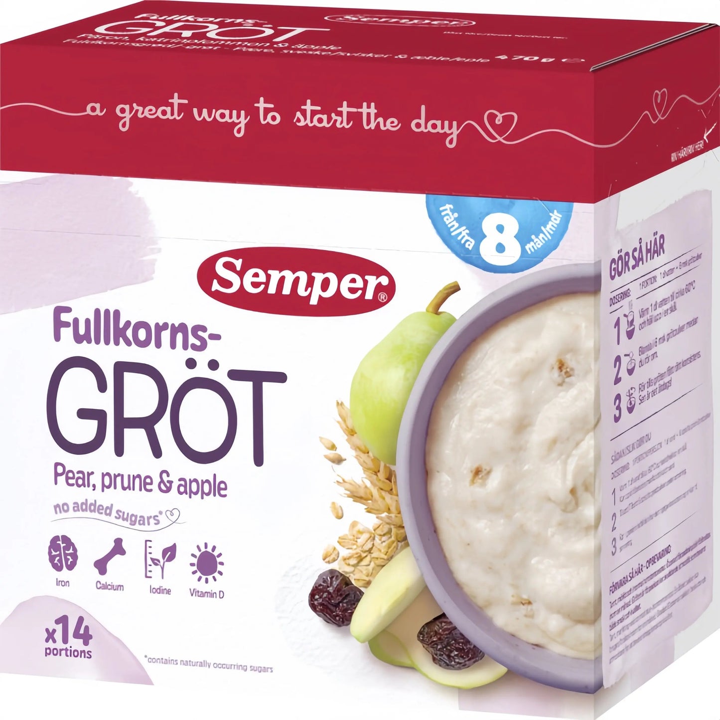 Semper Fullkornsgröt med katrinplommon & päron 8-15M 470 g