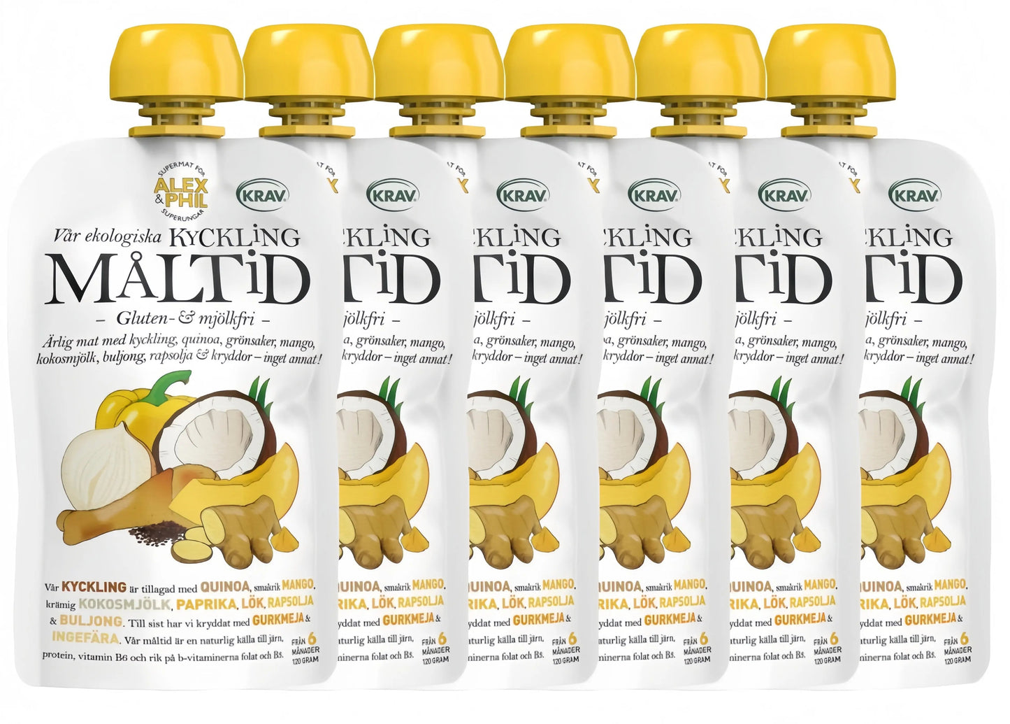 Alex&Phil Måltid med Kyckling, Mango & Kokos 6M 6x120 g