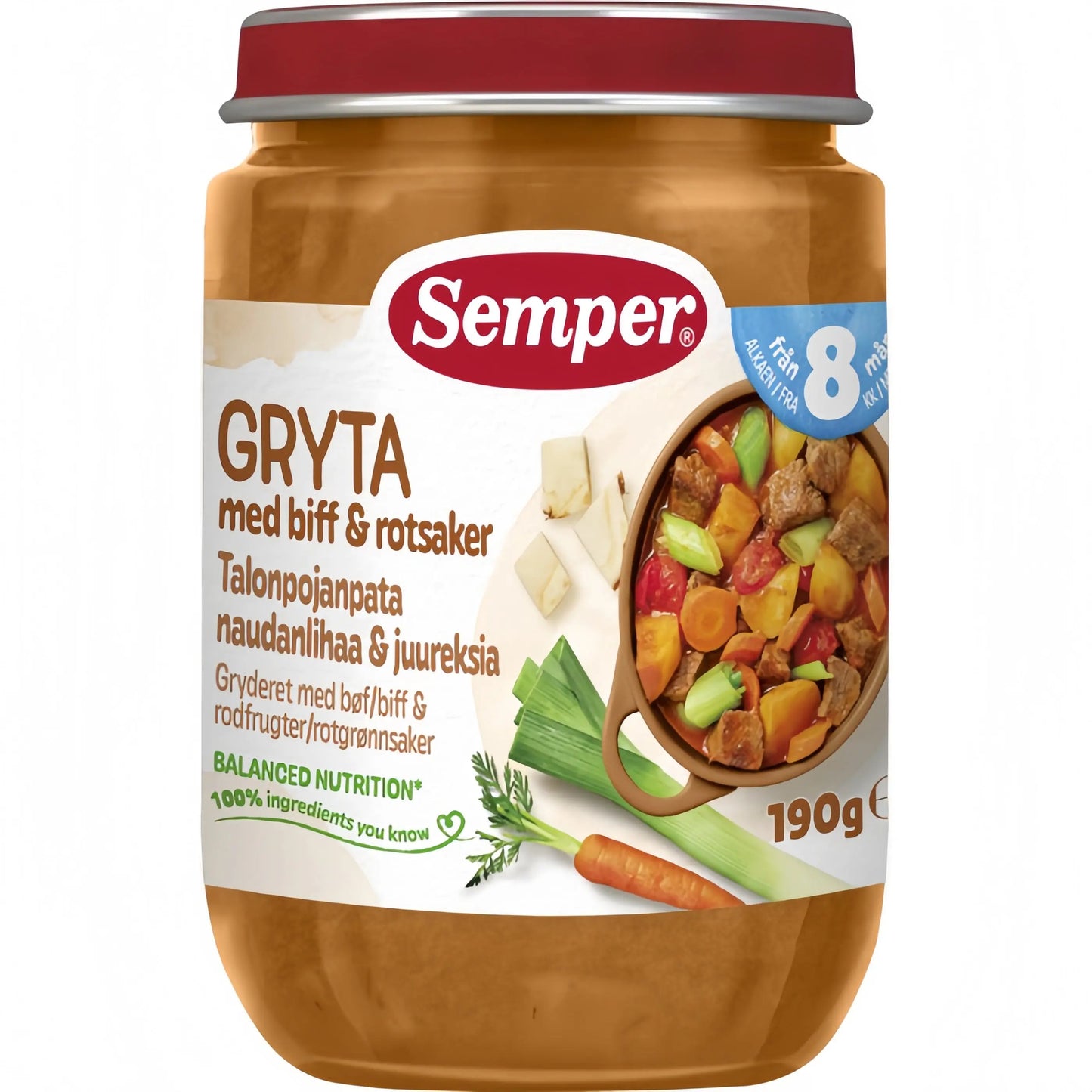 Semper Farmargryta med biff & rotsaker 8M 190 g