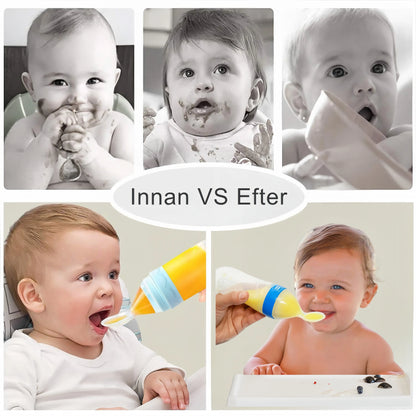 Skedflaska för Bebis 90ml – Squeeze Träningsflaska i Silikon med Sugpropp BabyMat.se