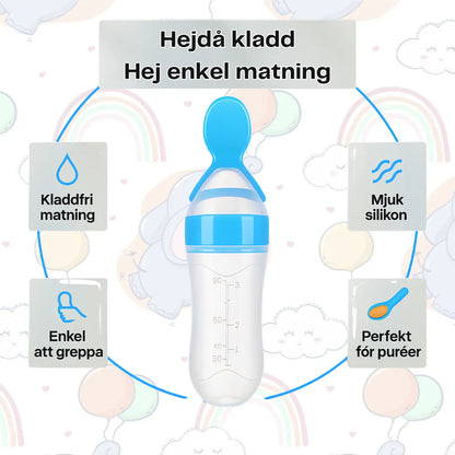Skedflaska för Bebis 90ml – Squeeze Träningsflaska i Silikon med Sugpropp BabyMat.se