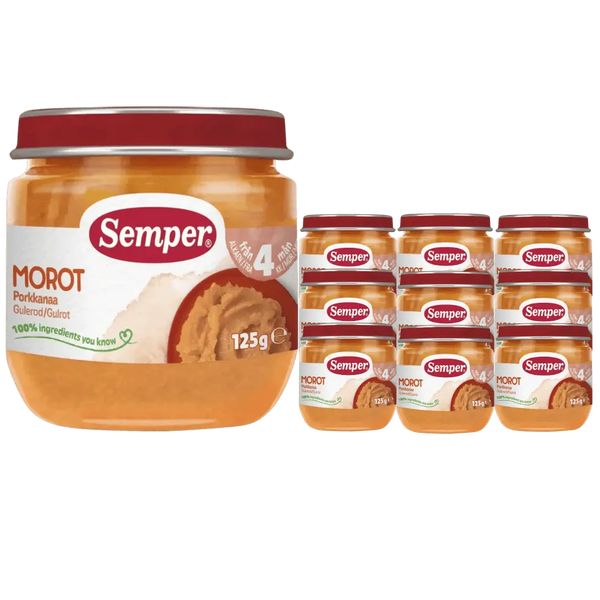 Semper Morotspuré – 12-pack (Från 4 månader, 125 g) <p><strong>Pris per burk: ca 12kr</strong></p> BabyMat.se