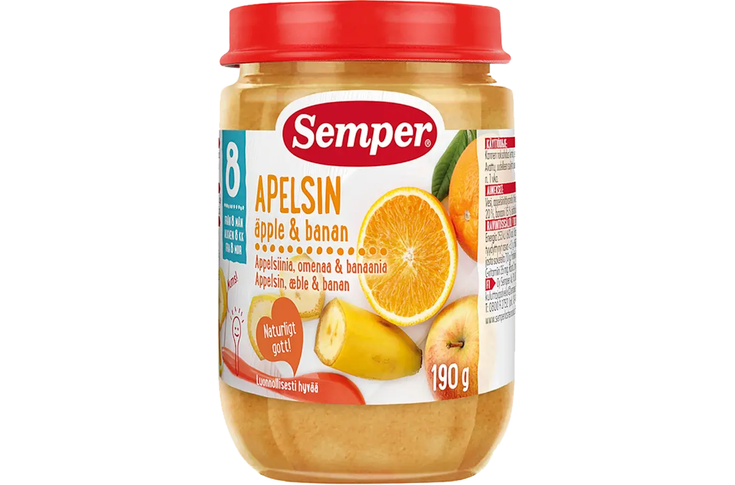 Semper Fruktpuré Apelsin Äpple & Banan 8M 190 g Semper