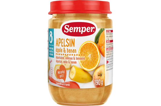 Semper Fruktpuré Apelsin Äpple & Banan 8M 190 g Semper