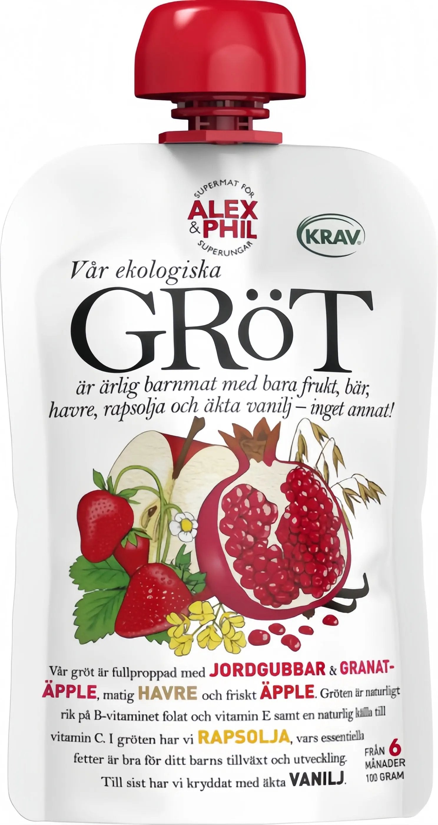 Alex&Phil Gröt med Jordgubbe Granatäpple Vanilj 6M 100 g