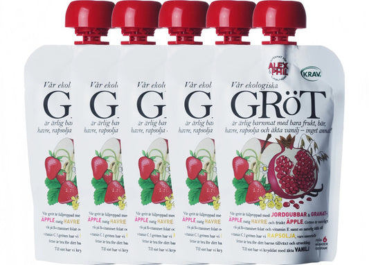 Alex&Phil Gröt med Jordgubbe Granatäpple Vanilj 6M 5x100 g