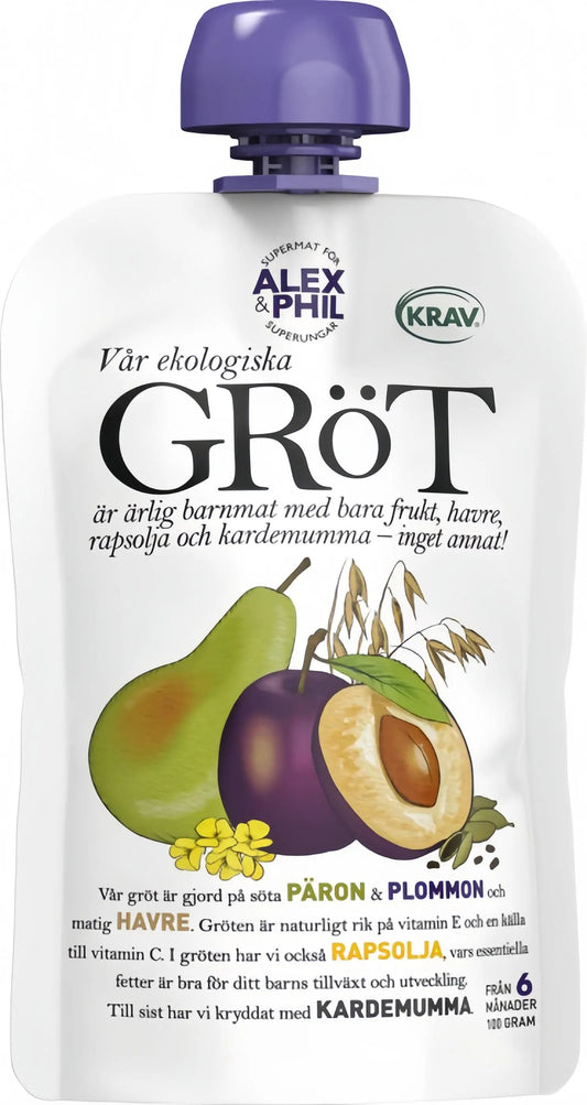 Alex&Phil Gröt med Päron Plommon Kardemumma 6M 100 g