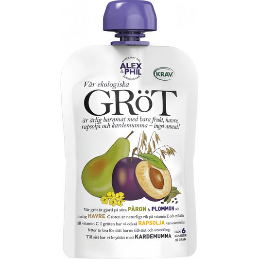 Alex&Phil Gröt med Päron Plommon Kardemumma 6M 100 g Alex&Phil