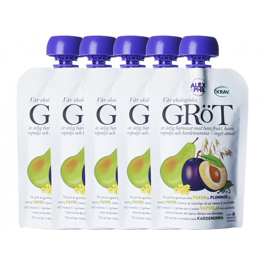 Alex&Phil Gröt med Päron Plommon Kardemumma 6M 5x100 g Alex&Phil