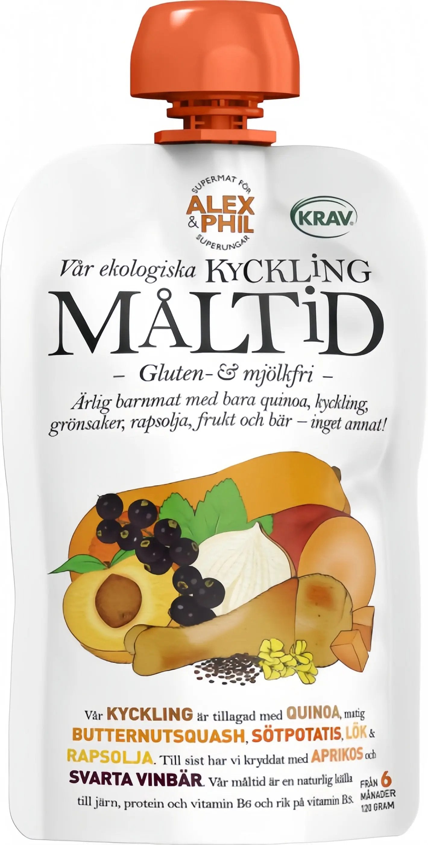 Alex&Phil Måltid med Kyckling, Butternut, Aprikos & Svarta Vinbär 6M 120 g