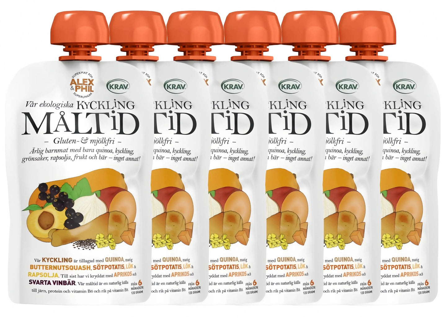 Alex&Phil Måltid med Kyckling, Butternut, Aprikos & Svarta Vinbär 6M 6x120 g