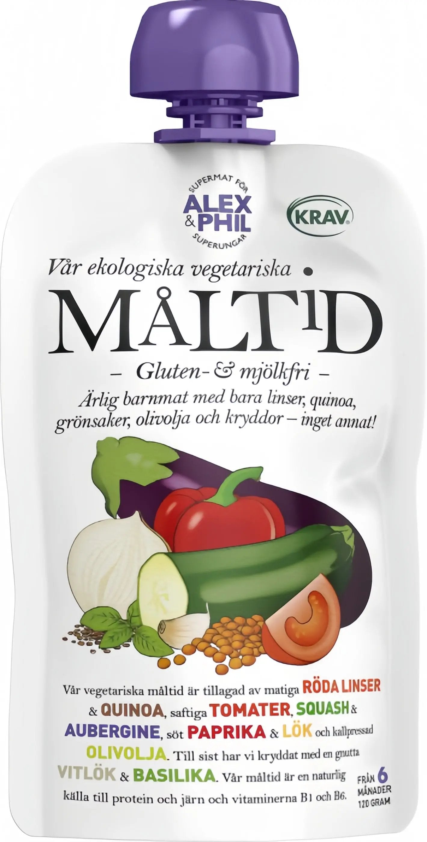 Alex&Phil Måltid med Medelhavsgrönsaker, Röda Linser & Basilika 6M 120 g