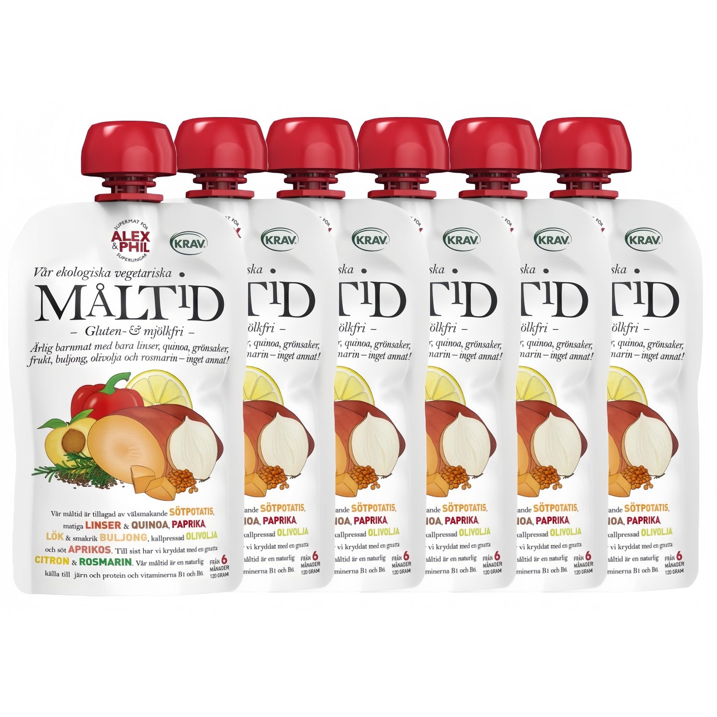 Alex&Phil Måltid med Sötpotatis, Röda Linser & Rosmarin 6M 6x120 g Alex&Phil