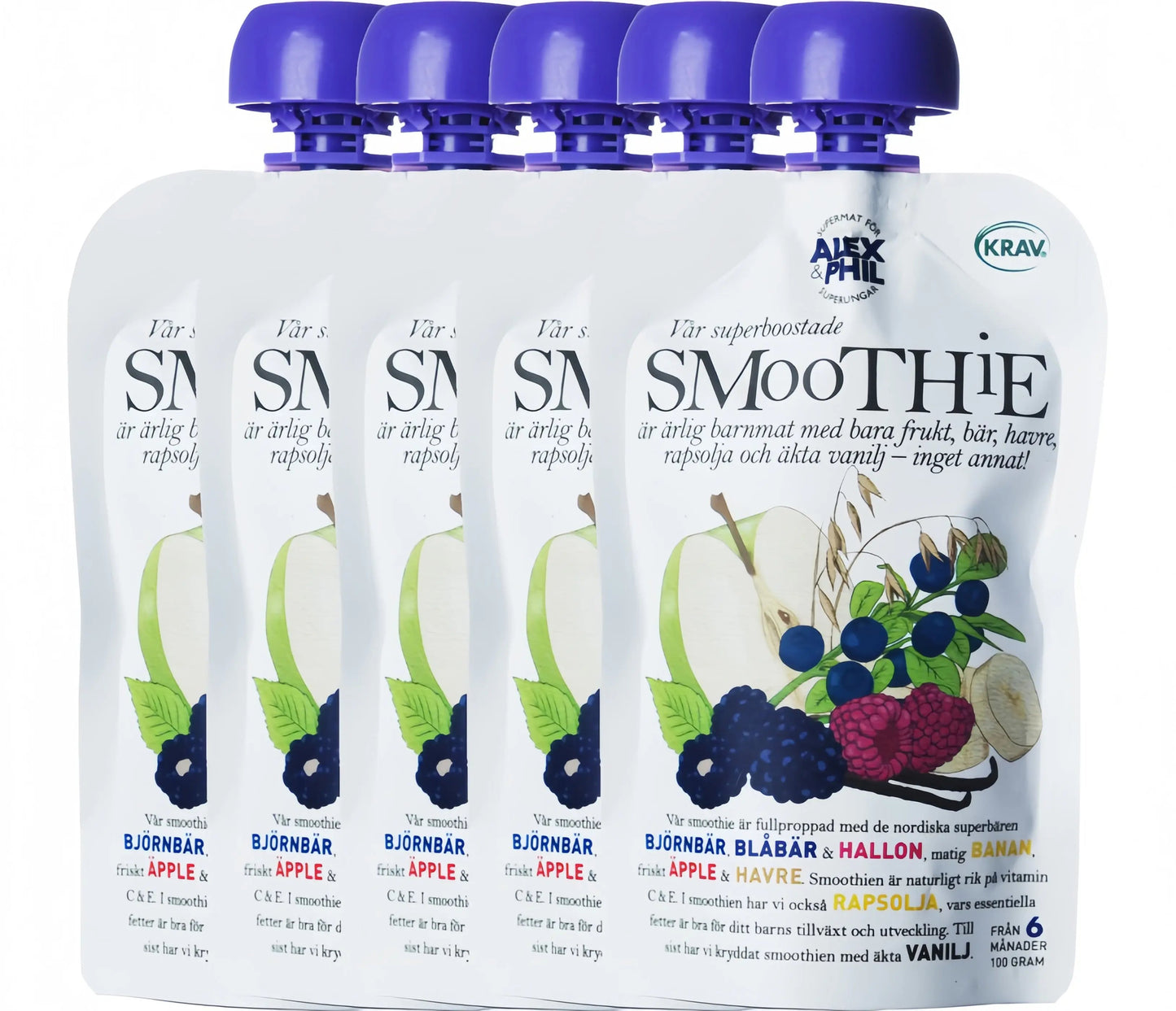 Alex&Phil Smoothie med Blåa Bär & Vanilj 6M 5x100 g