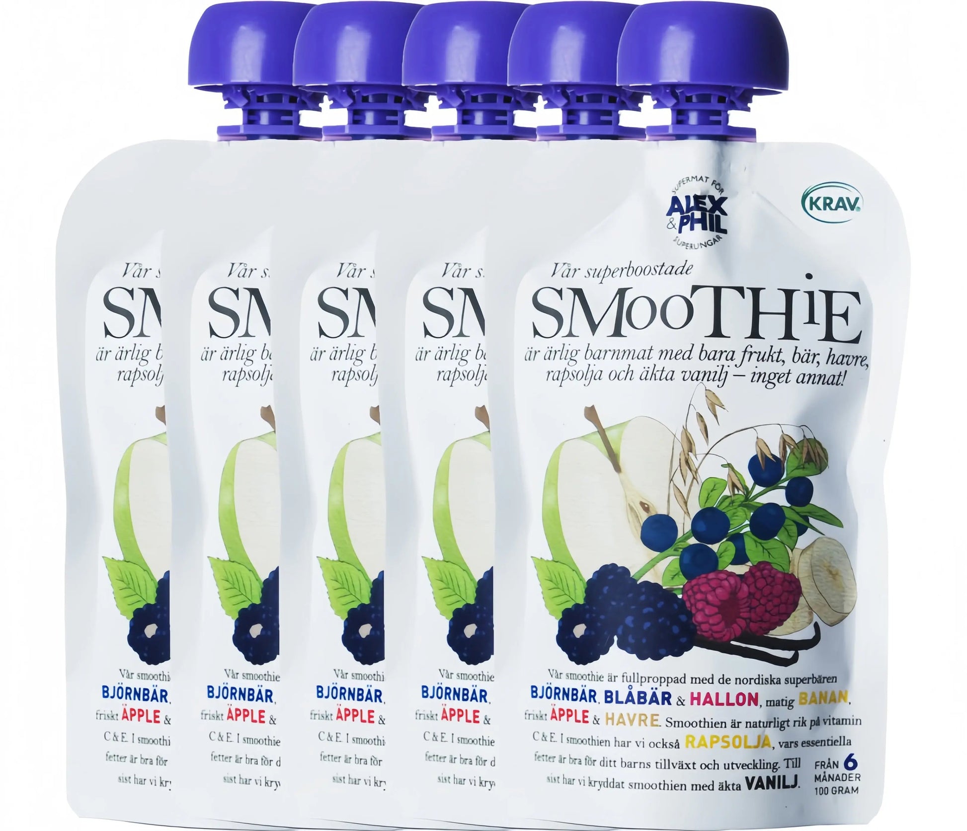 Alex&Phil Smoothie med Blåa Bär & Vanilj 6M 5x100 g