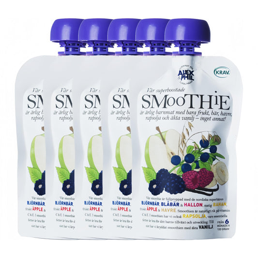 Alex&Phil Smoothie med Blåa Bär & Vanilj 6M 5x100 g Alex&Phil