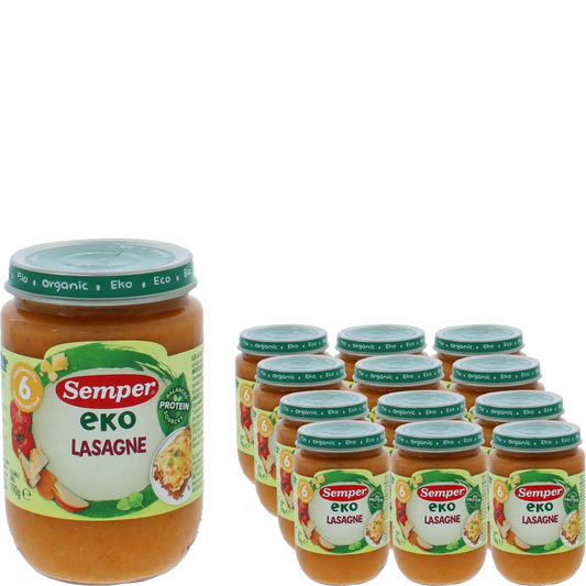 Semper Eko Lasagne – 12-pack för barn från 6 månader (190 g) <p><strong>Pris per burk: ca 19kr</strong></p> BabyMat.se