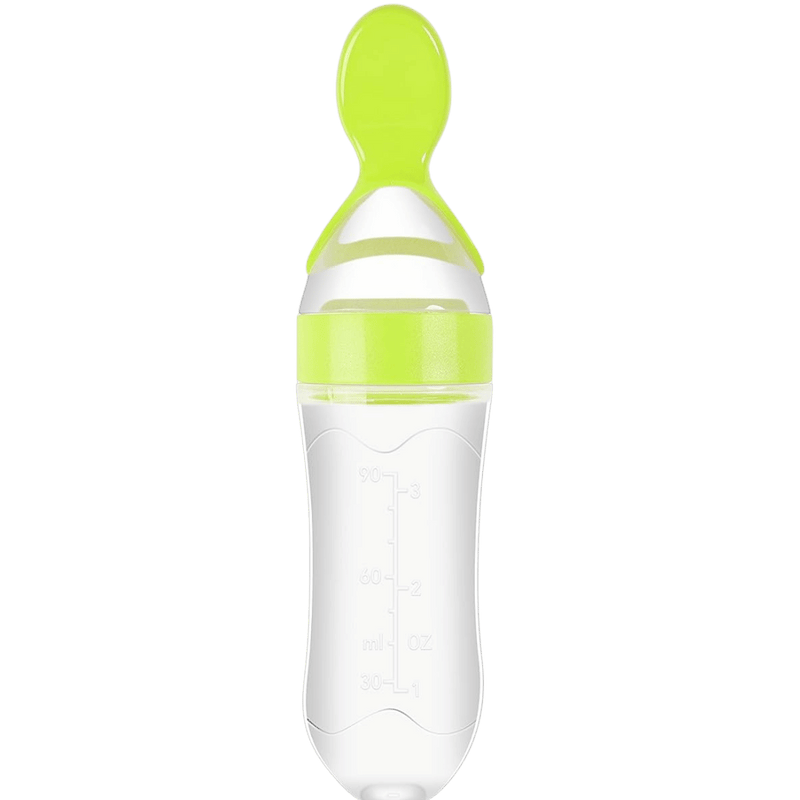 Skedflaska för Bebis 90ml – Squeeze Träningsflaska i Silikon med Sugpropp BabyMat.se