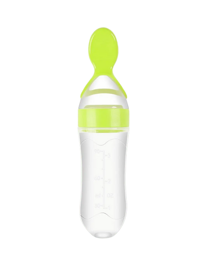 Skedflaska för Bebis 90ml – Squeeze Träningsflaska i Silikon med Sugpropp BabyMat.se