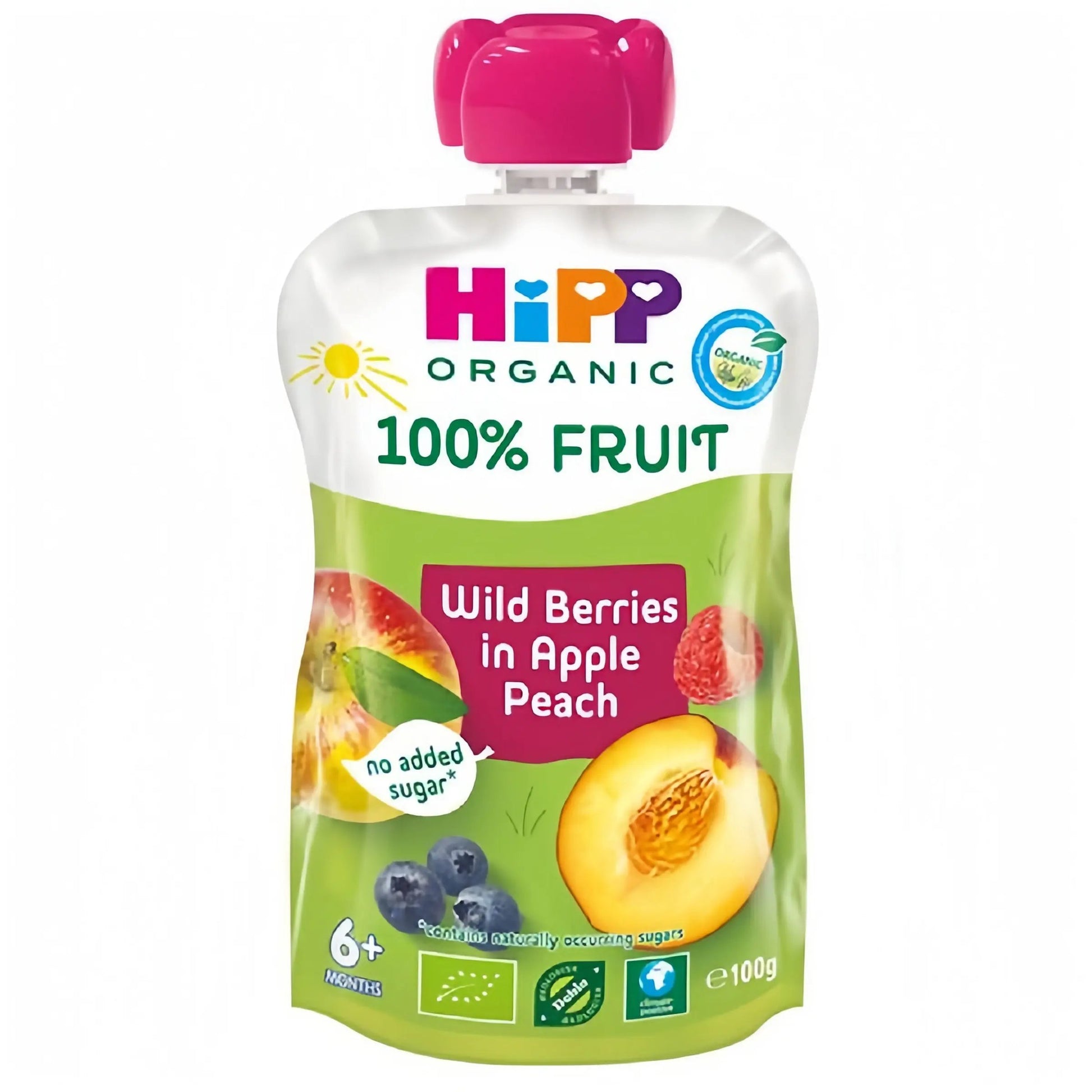HiPP Klämmis Äpple, Persika, Blåbär & Hallon 6M 100 g