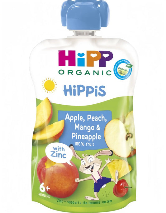 HiPP Klämmis Äpple, Persika, Mango & Ananas med zink 6M 100 g