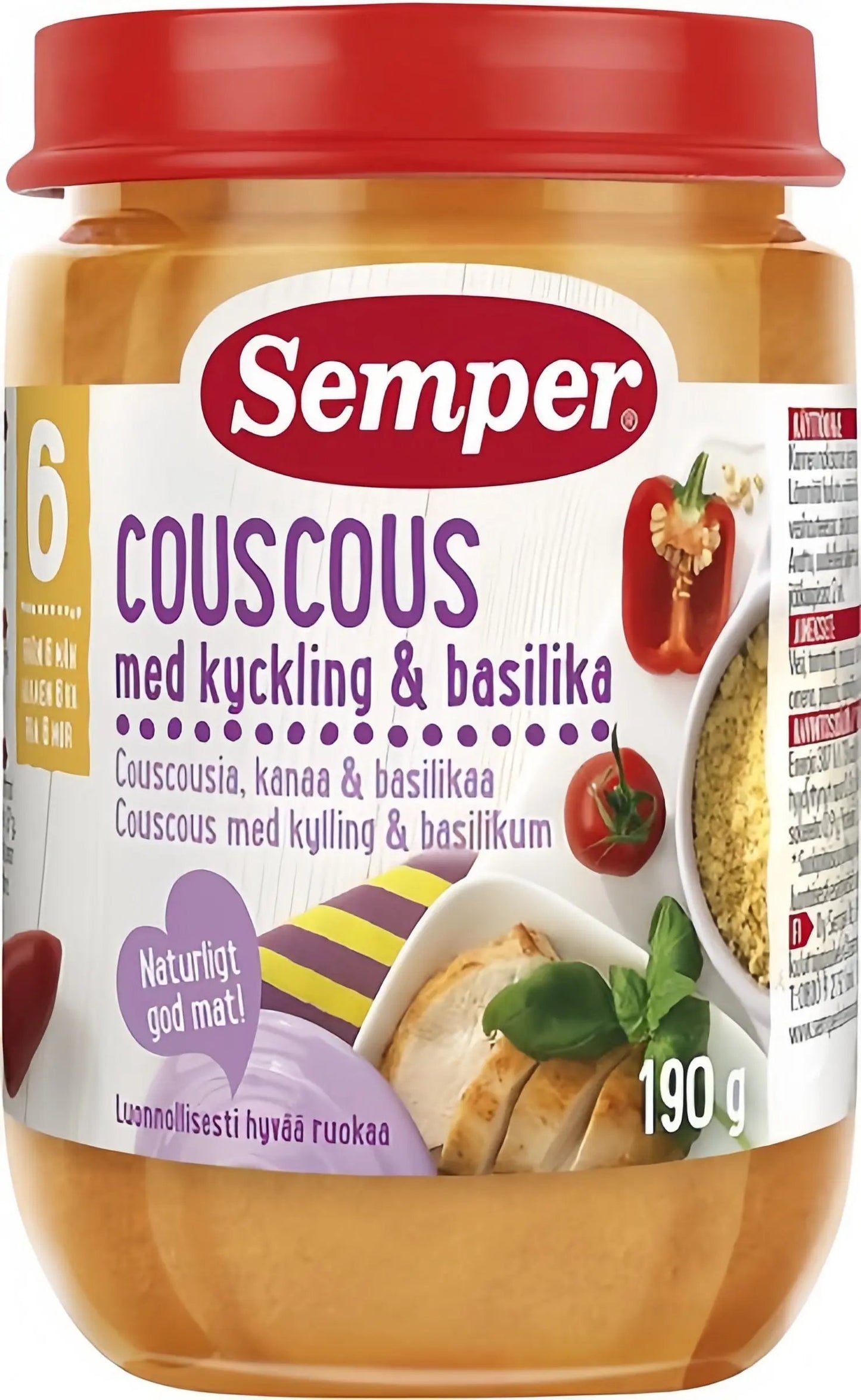 Semper Couscous med kyckling & basilika 6M 190 g