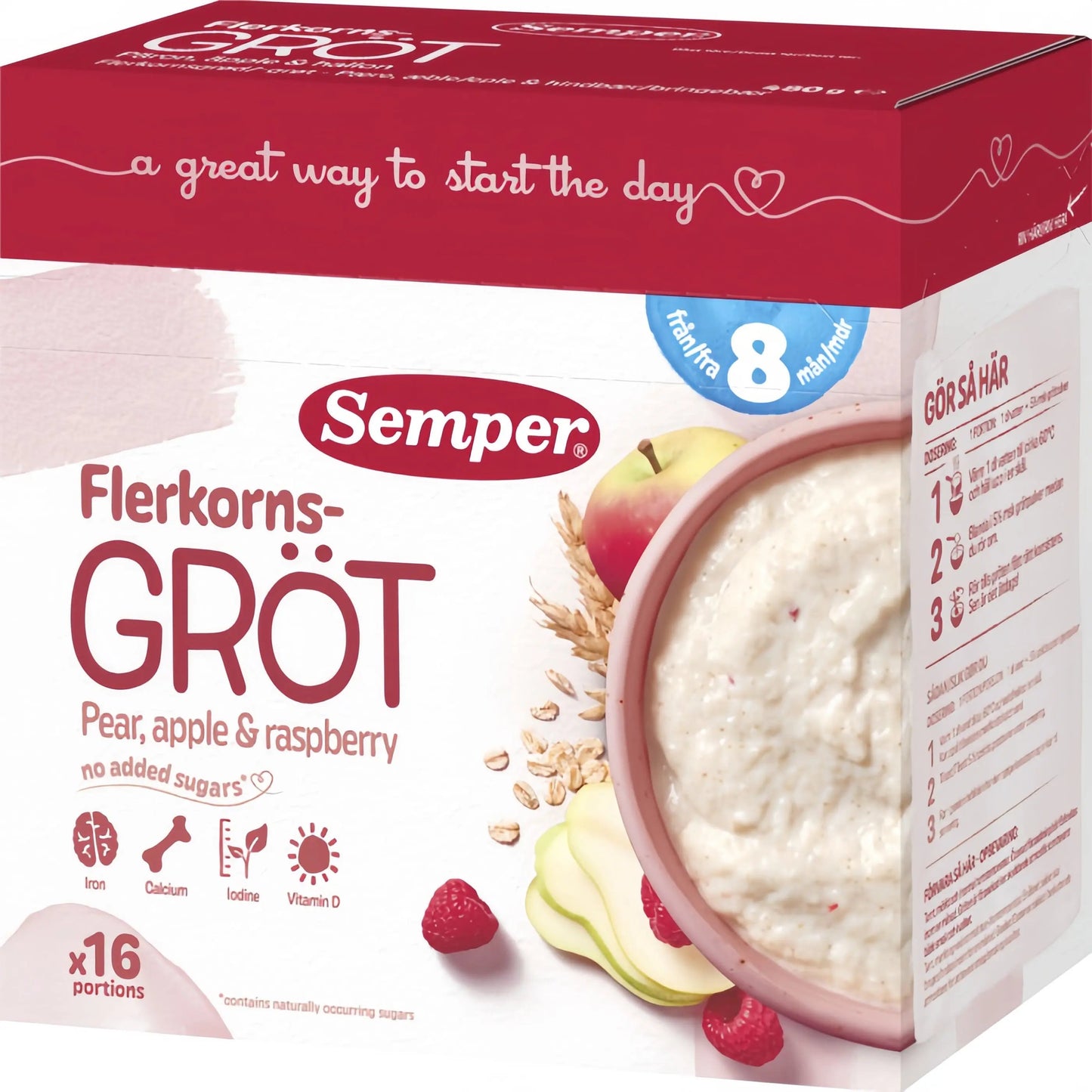 Semper Flerkornsgröt Mild med frukt 8M 480 g