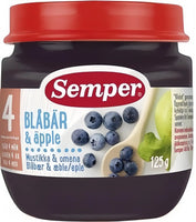 Semper Fruktpuré Blåbär & Äpple 4M 125 g