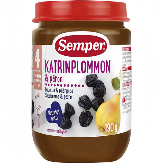 Semper Fruktpuré Katrinplommon & Päron 4M 190 g