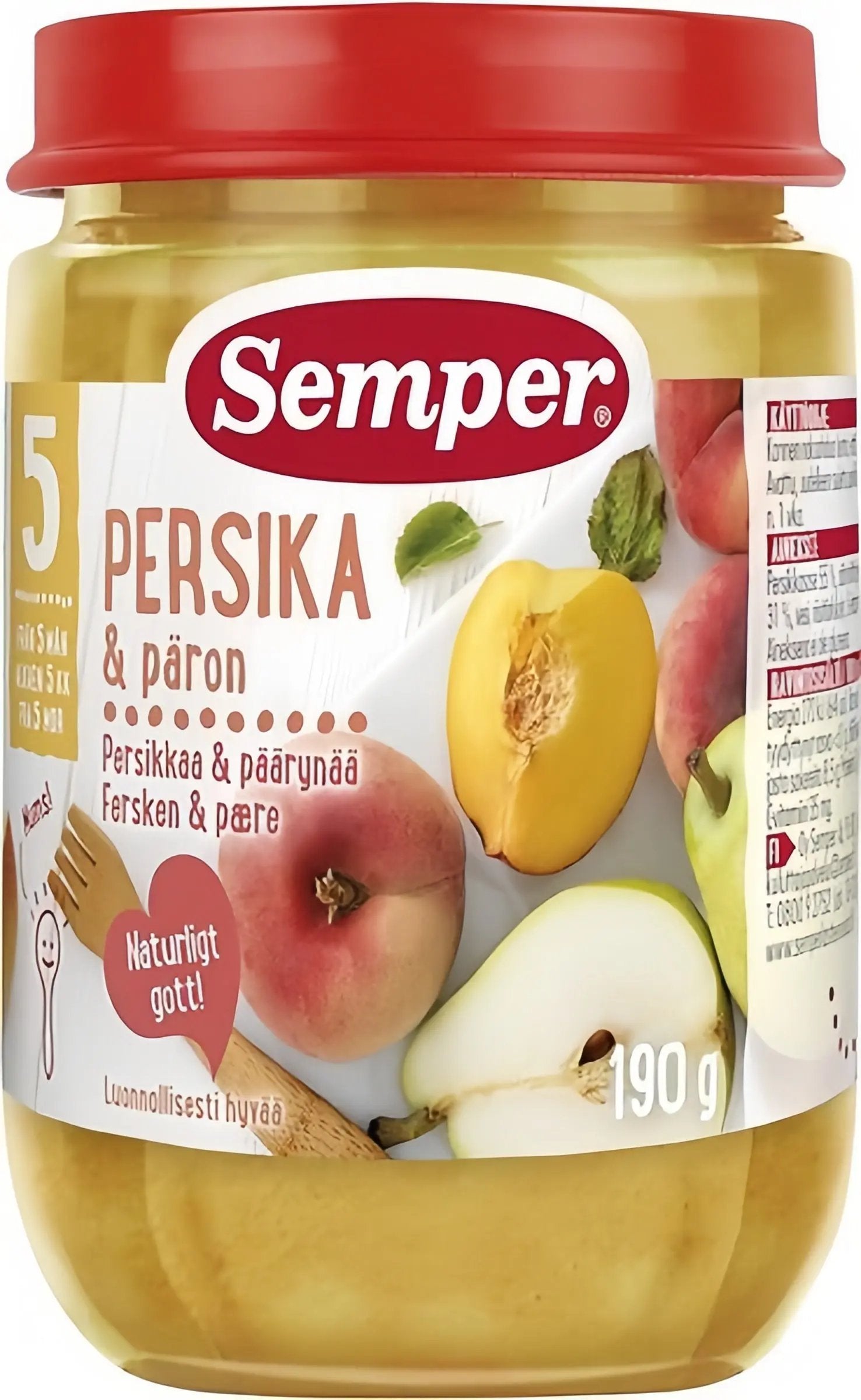Semper Fruktpuré Persika & Päron 5M 190 g
