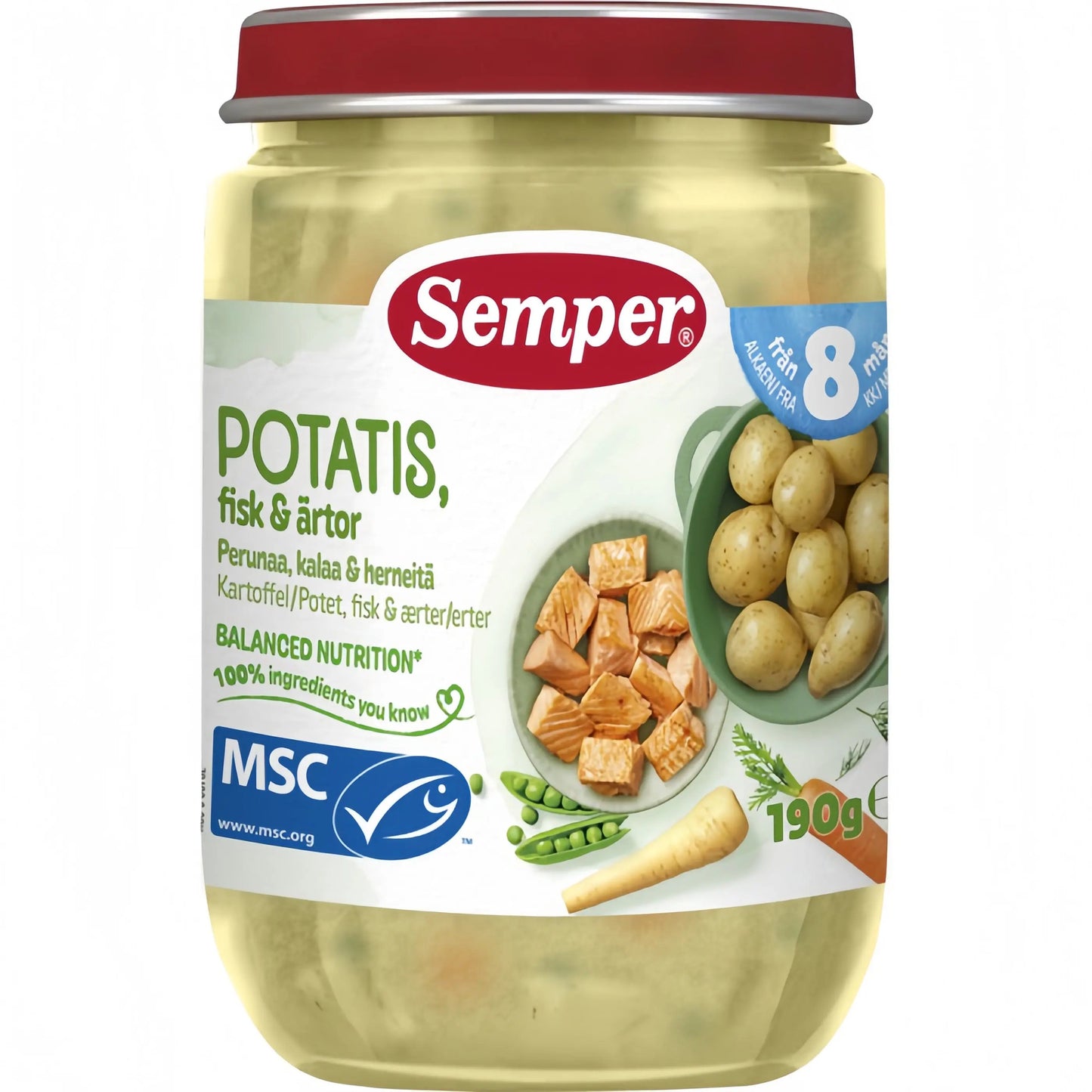 Semper Potatis & fisk med ärtor 8m