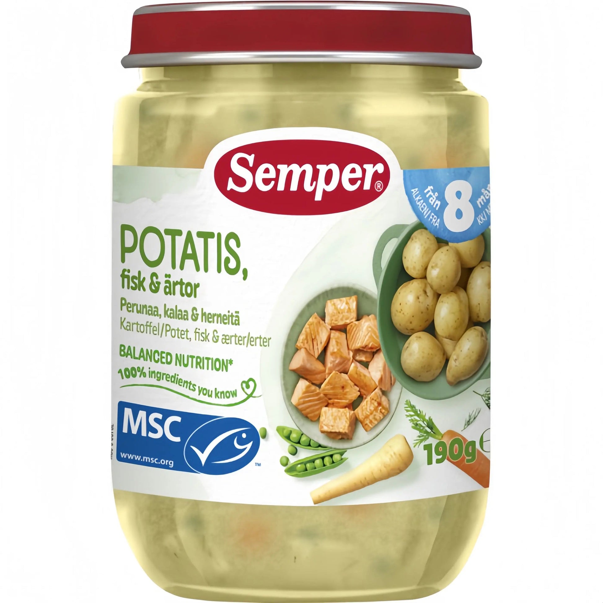 Semper Potatis & fisk med ärtor 8m