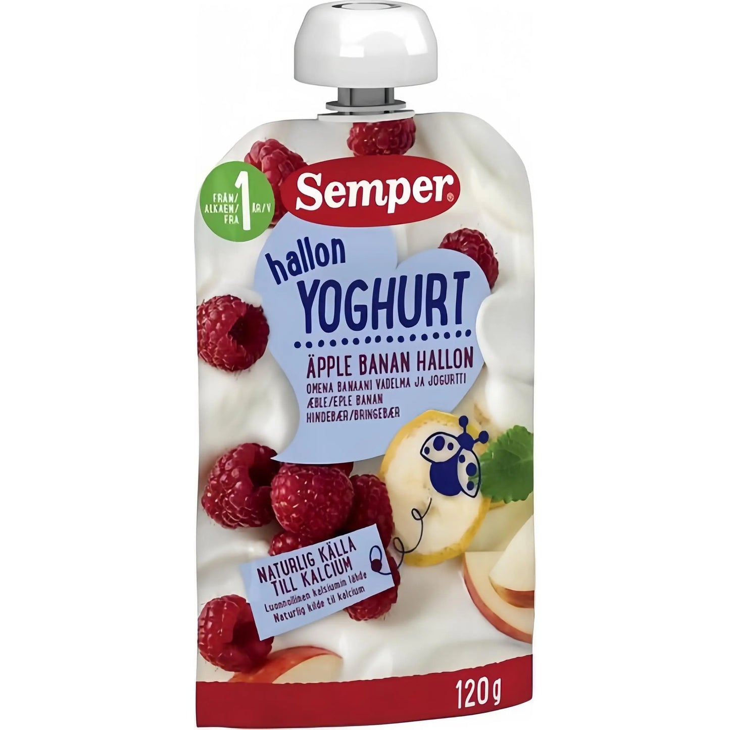 Semper Yoghurt Äpple Banan Hallon 12M 120 g Semper