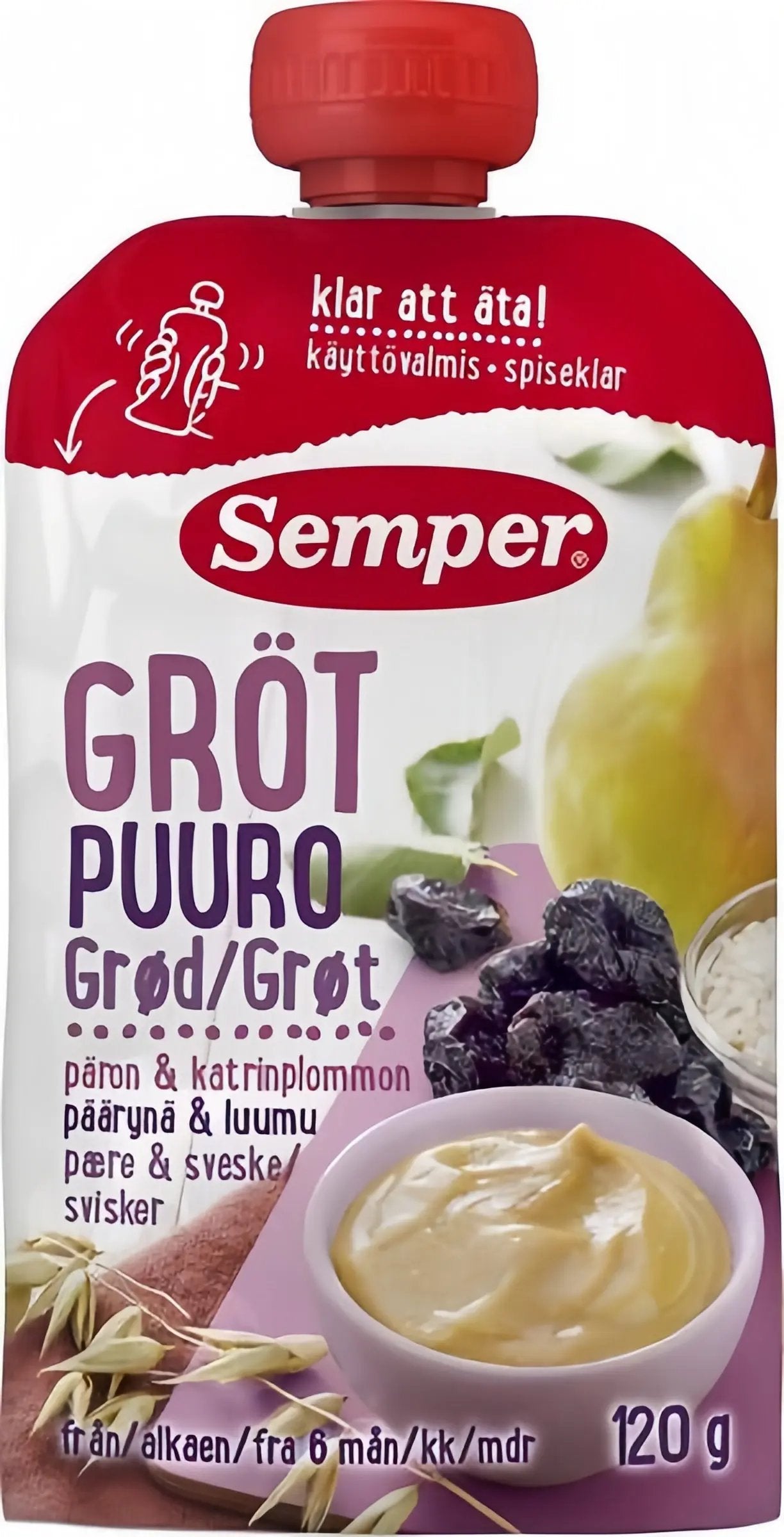 Semper Ätklar Gröt med Päron & Katrinplommon 6M 120 g