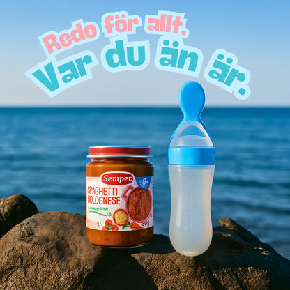 Skedflaska för Bebis 90ml – Squeeze Träningsflaska i Silikon med Sugpropp BabyMat.se