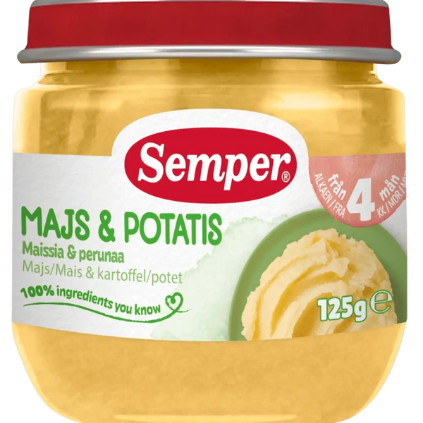 Semper Majs & Potatis 125g – Mild puré för barn från 4 månader BabyMat.se