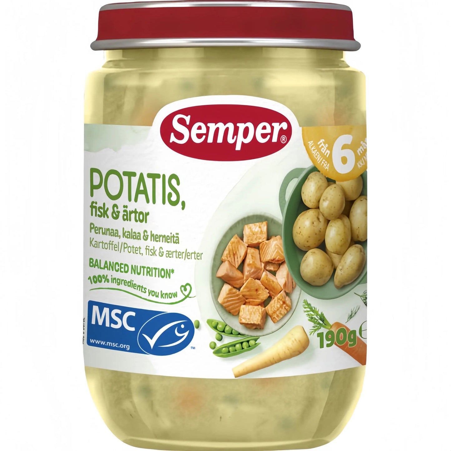 Semper Potatis & Fisk med ärtor 6m