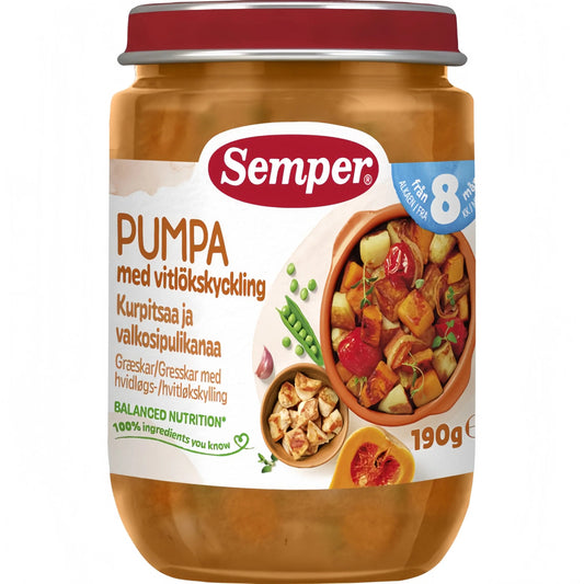 Semper Pumpa med vitlökskyckling 190g 8m