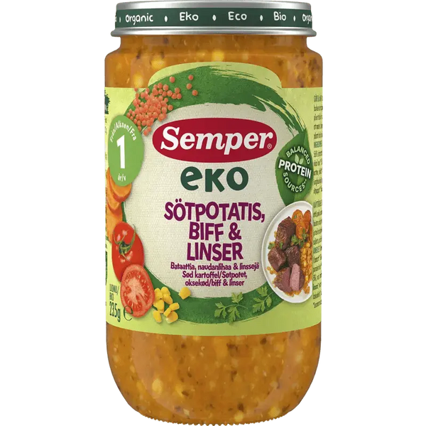 Semper Sötpotatis, Biff & Linser – Från 12 månader (235 g) babymat från BabyMat.se