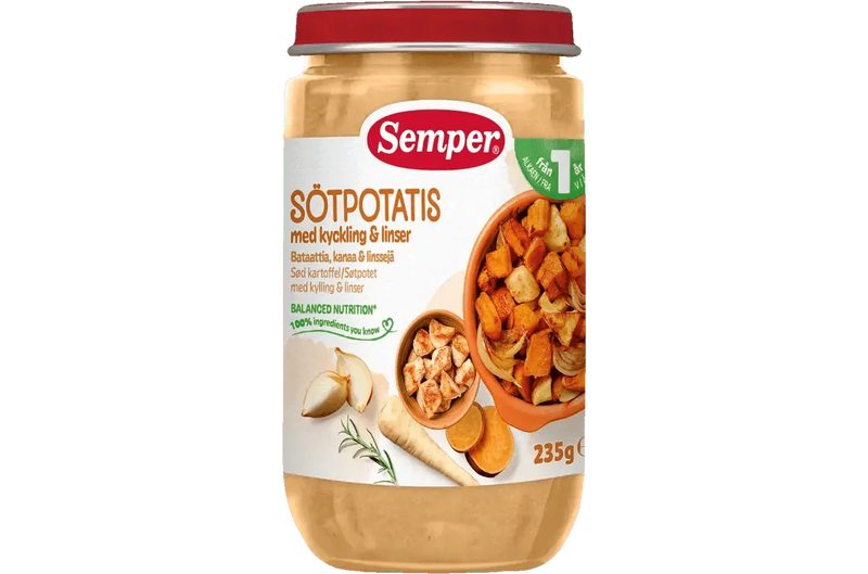 Semper Sötpotatis med Kyckling & Linser – Från 12 månader (235 g) babymat från BabyMat.se